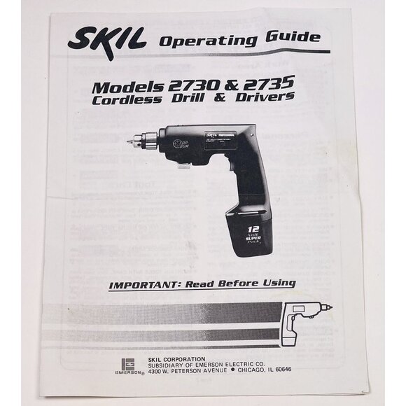 SKIL Models 2730 2735 Cordless Drills & Drivers OPERATING GUIDE Manual ONLY - Picture 1 of 2